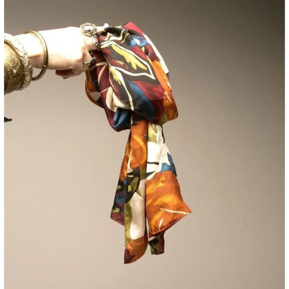 Vintage Floral Scarf Orange Blue Red White Accessories - Picture 2 of 3